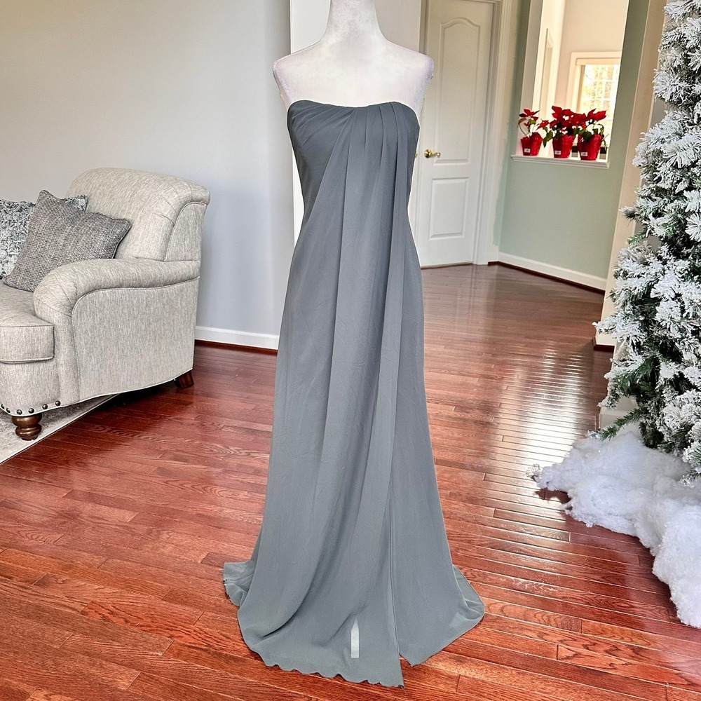 Jenny Yoo Grey Ethereal Draped Strapless Black Tie Gown Dress Size 0